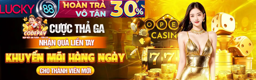 Banner Lucky88 với ưu đãi đăng nhập và các trò chơi hấp dẫn